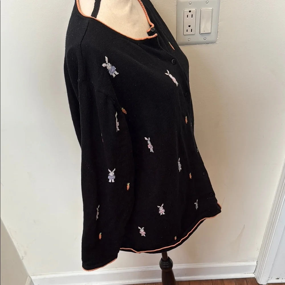 Quacker Factory Black Cardigan with Bunny Embroidery